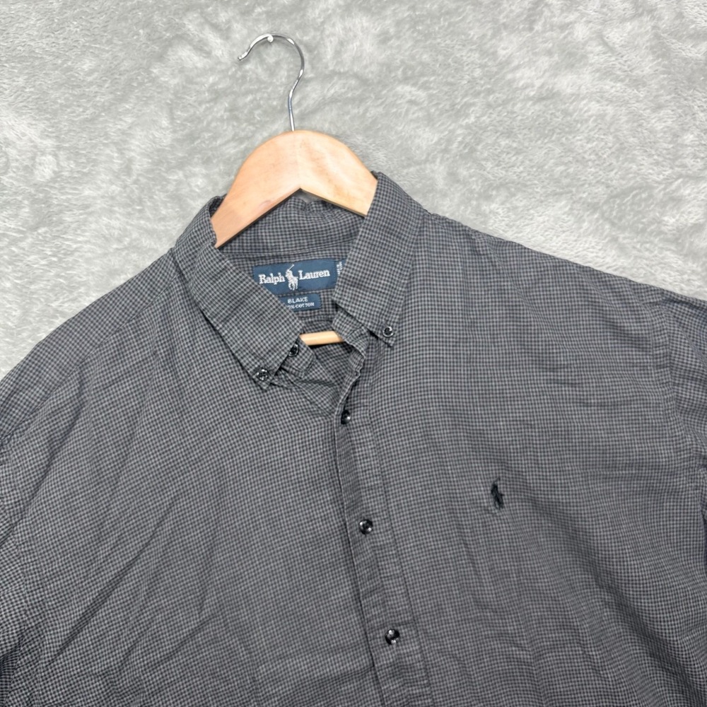 Polo Ralph Lauren Blake Button Down Shirt Mens Large Grey Black Gingham Cotton
